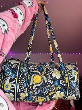 Vera Bradley Navy Floral Paisley Quilted Duffel with Yellow & Blue Accents
